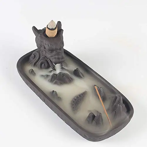 

PHILOGOD Backflow Incense Holder Ceramic Dragon Styling Censer Sticks Holder (Dark brown2)