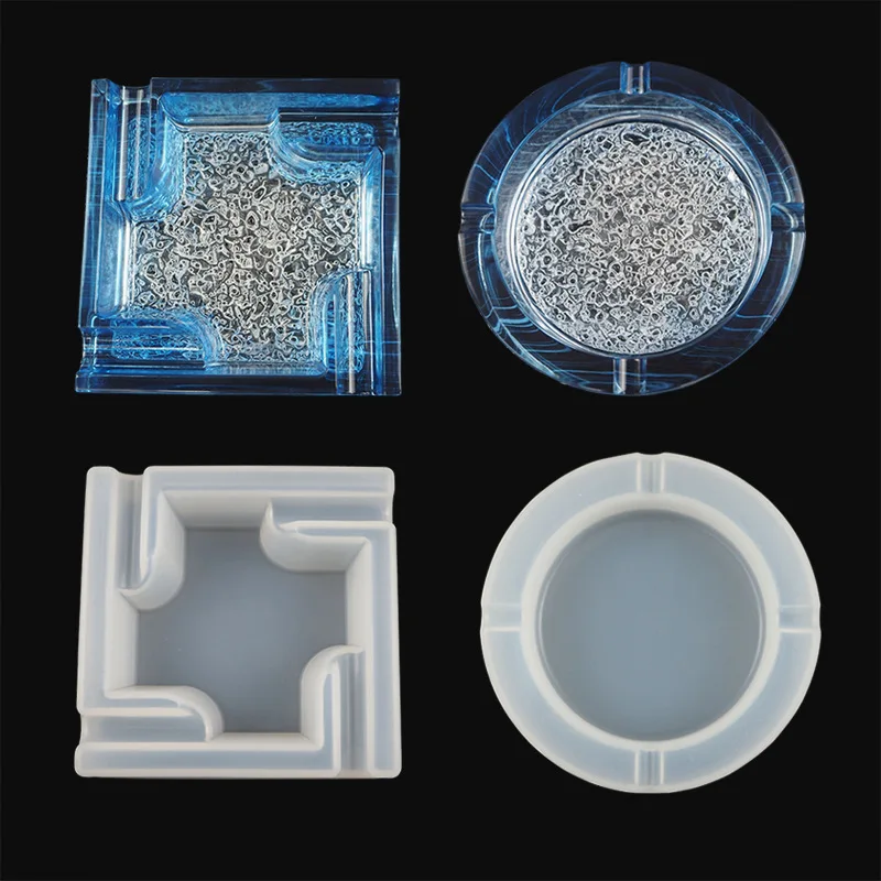 

Crystal Mirror Silicone Large Ashtray Mold Square Round Container Diamond Bottom UV Epoxy Resin Mold Home Decor DIY Art Craft