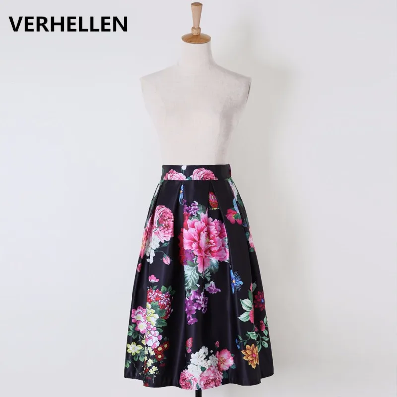VERHELLEN/Новинка года; Осенняя элегантная женская модная юбка миди с цветочным принтом и высокой талией; праздничная одежда; Saia Femininas