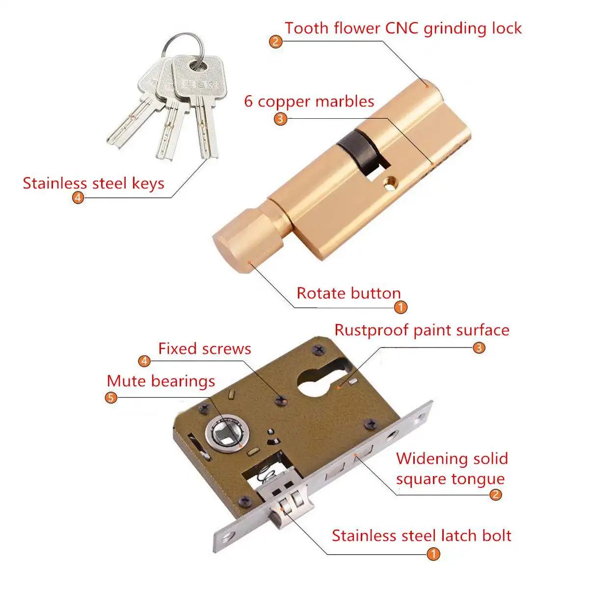 Fashion Antique Security Home Door Entry Handle Dual Latch Locks Set with 3 Keys