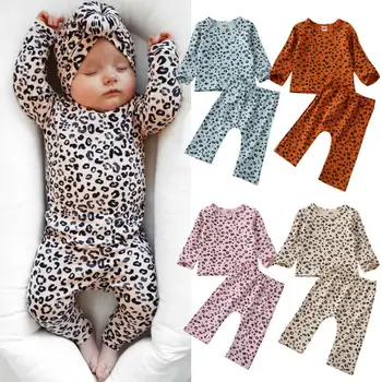 

Infant Baby Girl Boy Leopard Long Sleeve T-shirt Tops+Long Pants Clothes Outfit Tracksuit Set