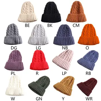 

THINKTHENDO Womens Winter Braided Crochet Faux Wool Beanie Hat Solid Color Cuffed Skull Cap
