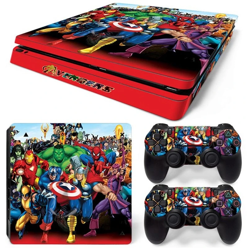 Marvel Avengers Vinyl Skin Sticker for PS4 Slim Console and 2 Controllers Decal Cover Game Accessories
