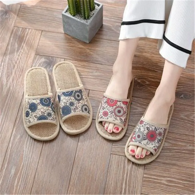 

Dropshipping New Men Summer Slippers Flats Breathable Linen Casual women Sandals Home Bathroom Non-slip Slippers Indoor Shoes