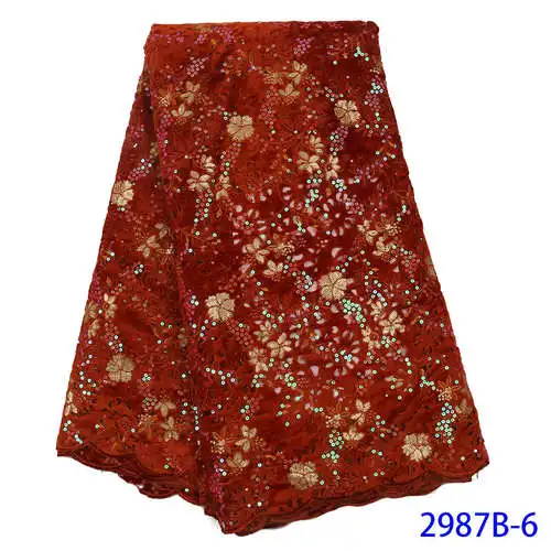 Зеленая бархатная кружевная ткань с камнями, кружевная ткань для свадебного платья, новейшая кружевная ткань с блестками APW2987B - Цвет: 2987B-6