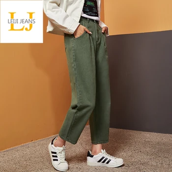 Женские неэластичные джинсы LEIJIJEANS, свободные повседневные джинсы из харлана армейской зеленой расцветки, новая модель 9116 большого размера ...