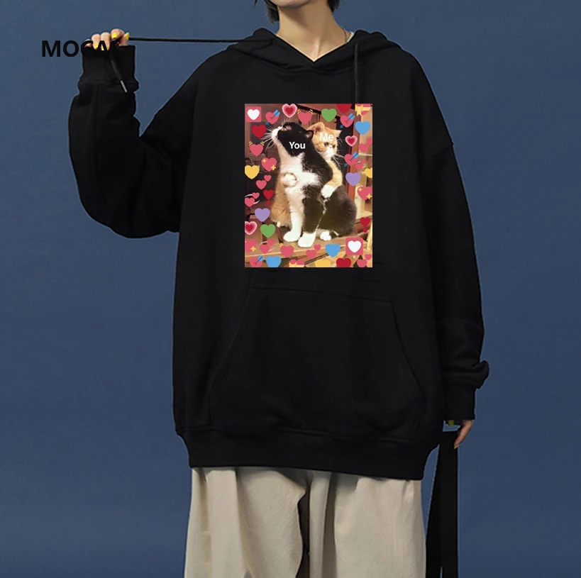 

Autumn/winter fashion Kawaii Cat woman hoodie Fun cat print sweatshirt for couples Harajuku street fashion casual clothing Tops
