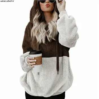 

Hooded Plus Velvet Jacket Coat Women Oversized Color Matching Pullover Ladies Clothes 2018 Winter New Thicken Women Top S To 5XL
