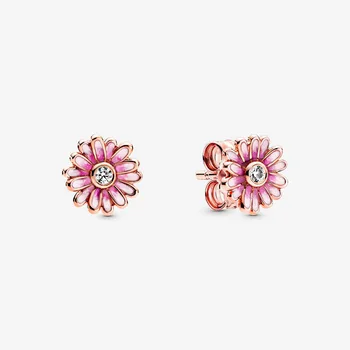

2020 New Fashion 925 Sterling Silver Pink Daisy Flower Stud Earrings for Women Fashion Sterling Silver Jewelry