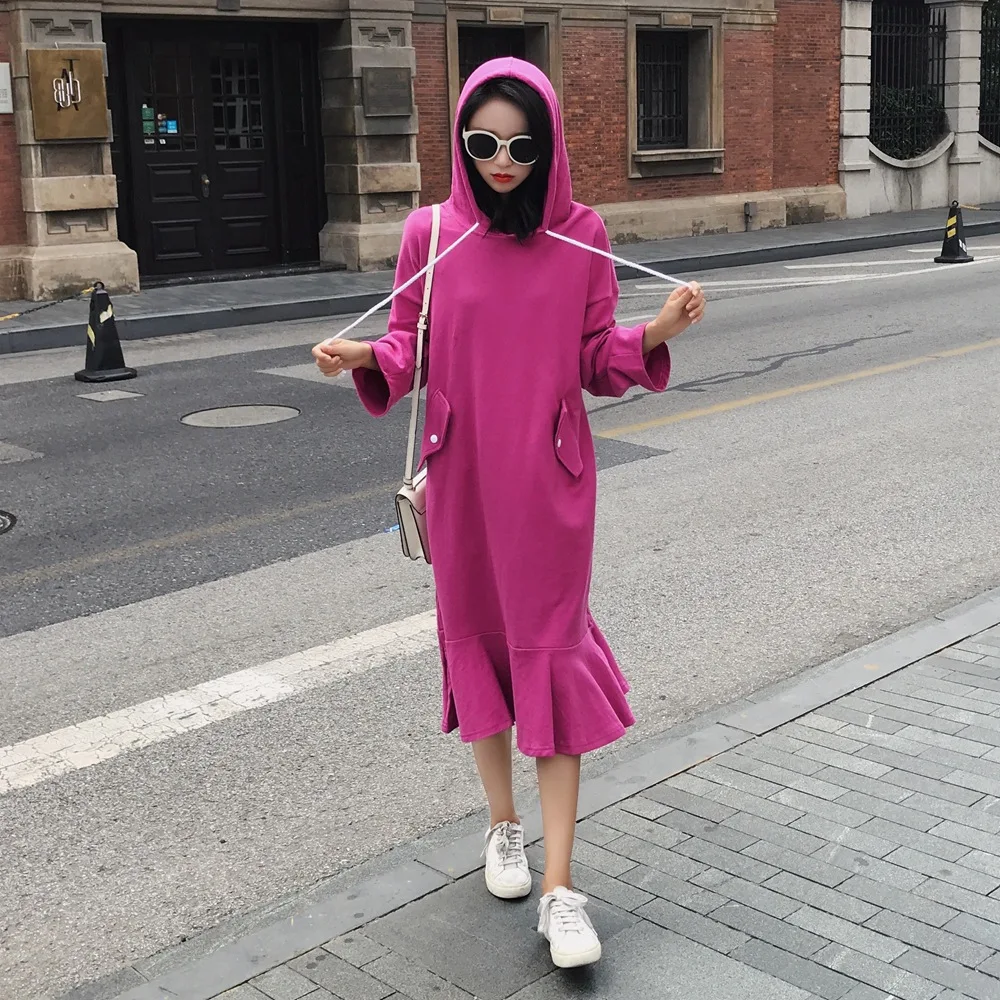 

Photo Shoot 2018 Autumn And Winter New Style Retro Fashion Laziness-Style over-the-Knee Long Hoodie Skirt Fishtail Dress Women's
