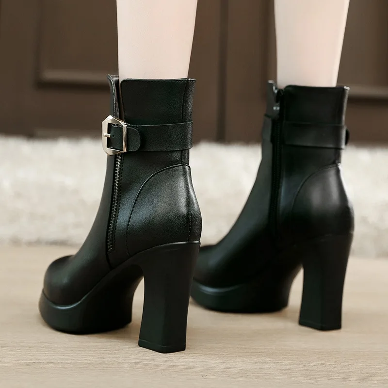 

Martin Boots Women's British-Style Versatile Chunky-Heel Short Boots Autumn & Winter round-Toe Anti-slip Fashion High Heel Shoes