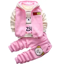 Осенне-зимние комплекты одежды для маленьких девочек, одежда для детей 1-4 лет, куртка с капюшоном+ футболка+ длинные штаны, детская одежда из 3 предметов