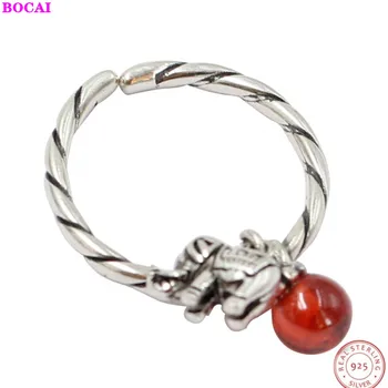 

BOCAI Retro fashion S925 Pure Silver Elephant Ring for women Thai silver natural stone open ring 2020 new fashion female jewelry