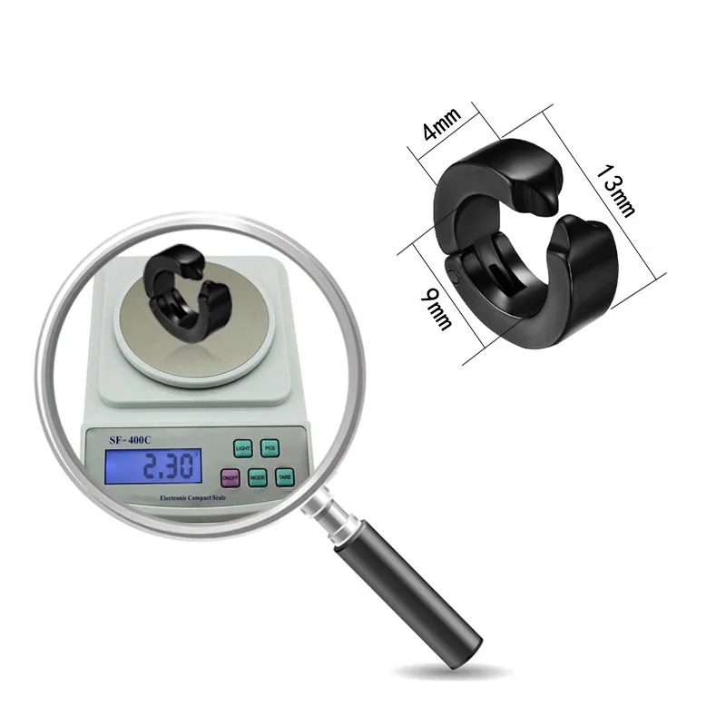 Punk Stainless Steel Ear Clip Earrings 1piece for Men Women Print Pattern Black No Pierced Fake Ear Circle