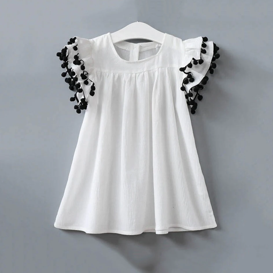Милое Платье с помпоном украшенное оборками короткими рукавами для маленьких