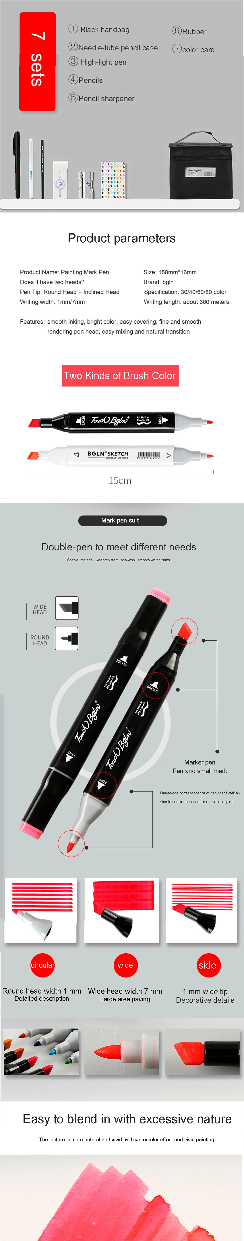 Markers brush Pen Set authentic student double-headed beginner 30/40/60/80 colors oil alcohol painting marker art supplies