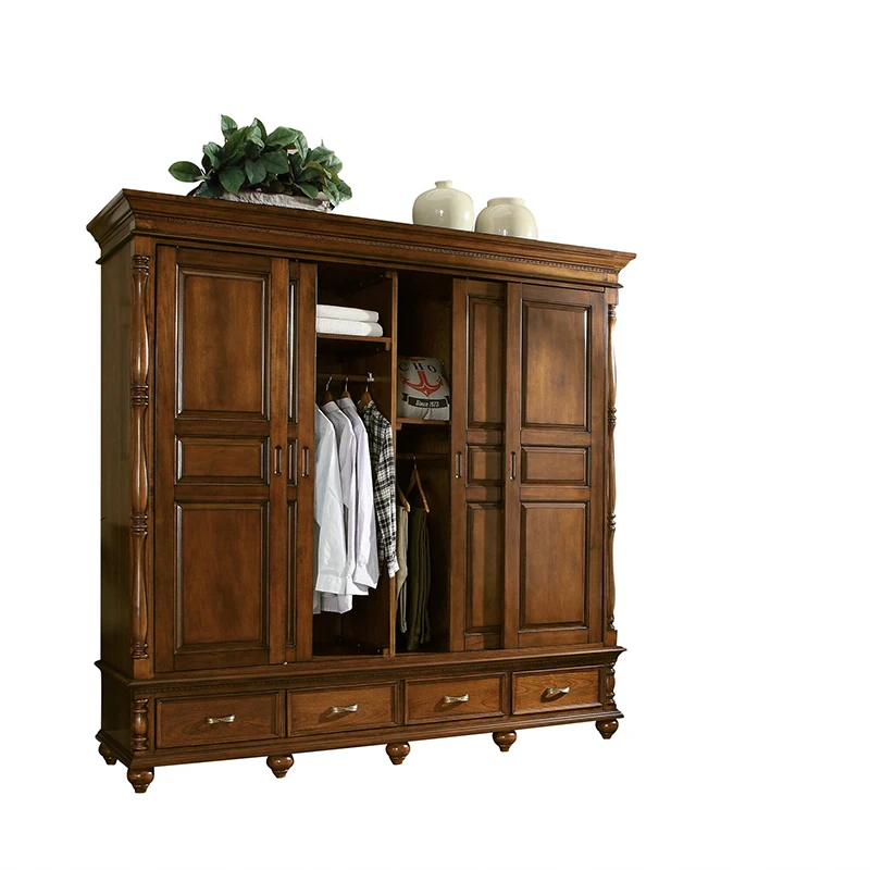 Цельная древесина 3 двери шкаф и 4 двери шкаф для спальни мебель американского стиля Горячая WA617