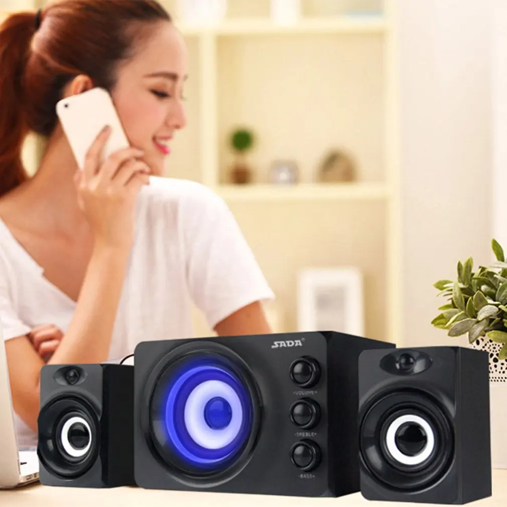 SADA D-206 PC компьютерный динамик 3 рога мобильный телефон ноутбук Настольный динамик s DC 5 в стерео бас колонка с синей атмосферой светильник