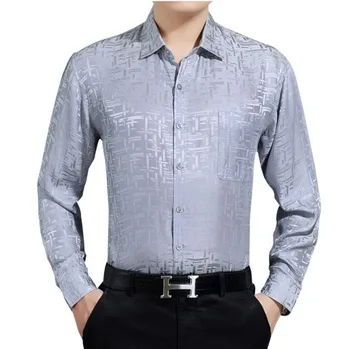 

Summer 100% Silk Long Sleeve White Shirt Spring Formal Shirts Men 2020 Gentlemen Loose Camisa Masculina 3033 KJ1948