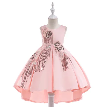 

2020 new girl princess dress girl tassel tail dress children's wedding dress performance dress