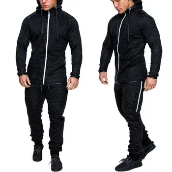 

1 PC New 2019 Men Cotton Long Sleeve Hooded Zipper Top Outwear Male Casual Sports Long Pant Plus Size