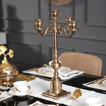 

50cm High Golden Silver Palace Style Retro Five Headed Candlestick Modern Romantic Home Table Soft Decor Ornament Accessories