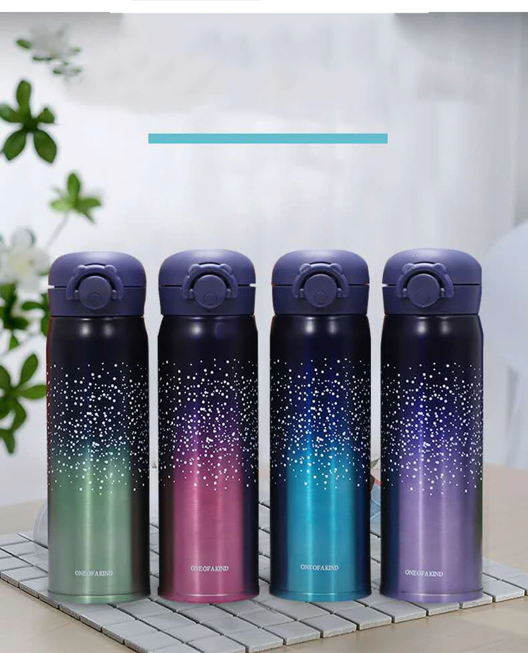 VILEAD350ml 500 мл 304 Нержавеющая сталь звездное небо термос чашка прыгающая Крышка пара вакуумная фляга милый чайная кружка, бутылка для воды для студентов