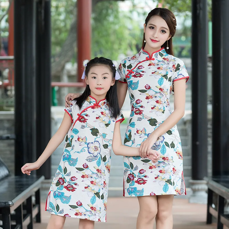 

Chinese-style 2018 Spring And Summer New Style Parent And Child Mother-daughter Matching Outfit Cheongsam Dress Mf0723