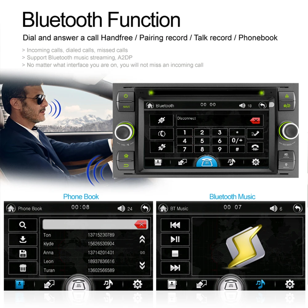 Perfect A-Sure 2 Din Car Auto Radio GPS DVD Player Navigation For Ford Transit Focus Galaxy S-Max C-Max Fusion Fiesta SWC Bluetooth 4