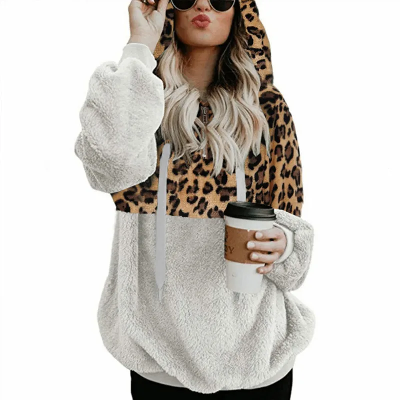 

Autumn Winter Jumper Fleece Sweater Women Plus Size 5XL Leopard Zipper Pocket Fluffy Sweaters Pullover Pull Femme Sherpa Tops