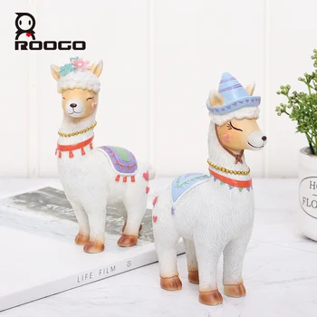 

Roogo Resin Alpaca Miniature Figurines Cute Animal Home Decoration Accessories Creative Gift for Kids Mini Ornaments Home Decor