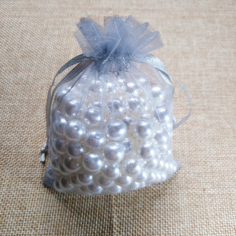 gray 100 шт. Сумка из органзы 5x7 7x9 9x12 10x15 см Упаковка из органзы для украшений сумки Свадебная вечеринка Сумочка для подарков День рождения Рождественский подарок сумки - Цвет: gray