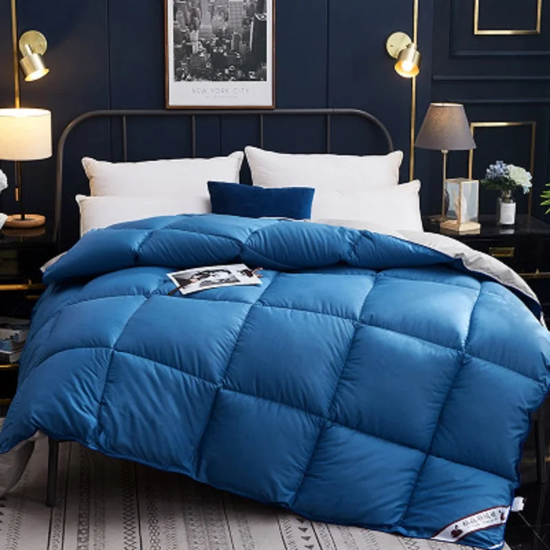Down Duvet Winter Blanket Cotton Quilt 100% Goose Down Quilted Cotton Cover Comfortable Warm Solid Color