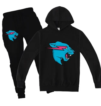 

2020 Autumn Mr Beast Lightning Cat Girls hooded Sweatshirt Pants 2pcs Sets Boys Hoodies Suit Teenager Children Clothes Clothing
