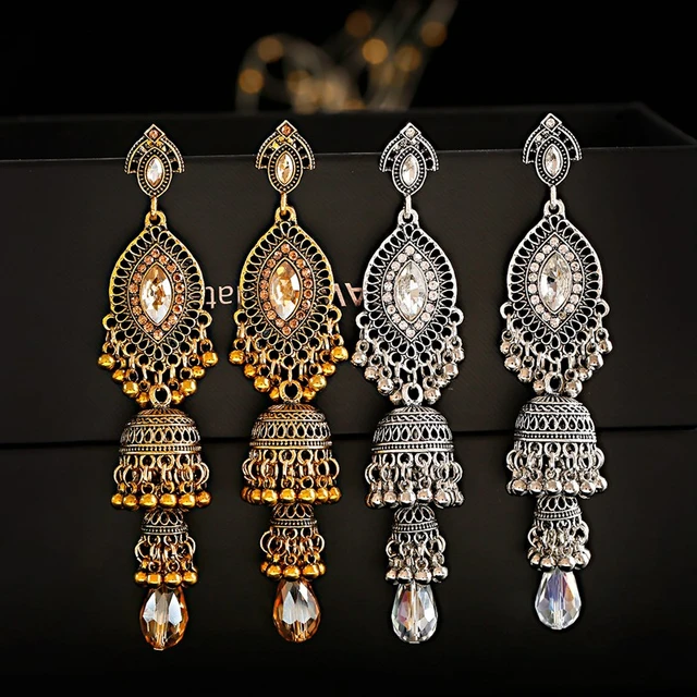 Indian Bollywood Pink Crystal Jhumka Jhumki Drop Earrings For Women Boho  Ethnic Long Tassel Flower Earring Gypsy Nepal Jewelry - Dangle Earrings -  AliExpress