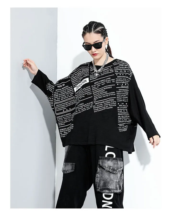 XITAO Letter Patchwork T Shirt Women Loose Fashion Personality All Match Batwing Sleeve 2020 New Autumn Tee Goddess Fan ZP3258