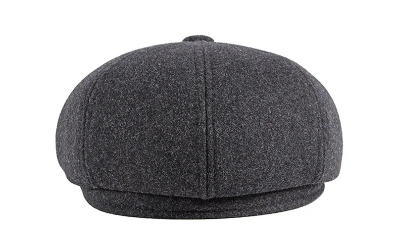 Autumn Winter Newsboy Cap With Earflap Berets Hat For Men Wool Felt Elderly Middle-aged Octagonal Hat Solid Flat Herringbone Cap black beret hat mens