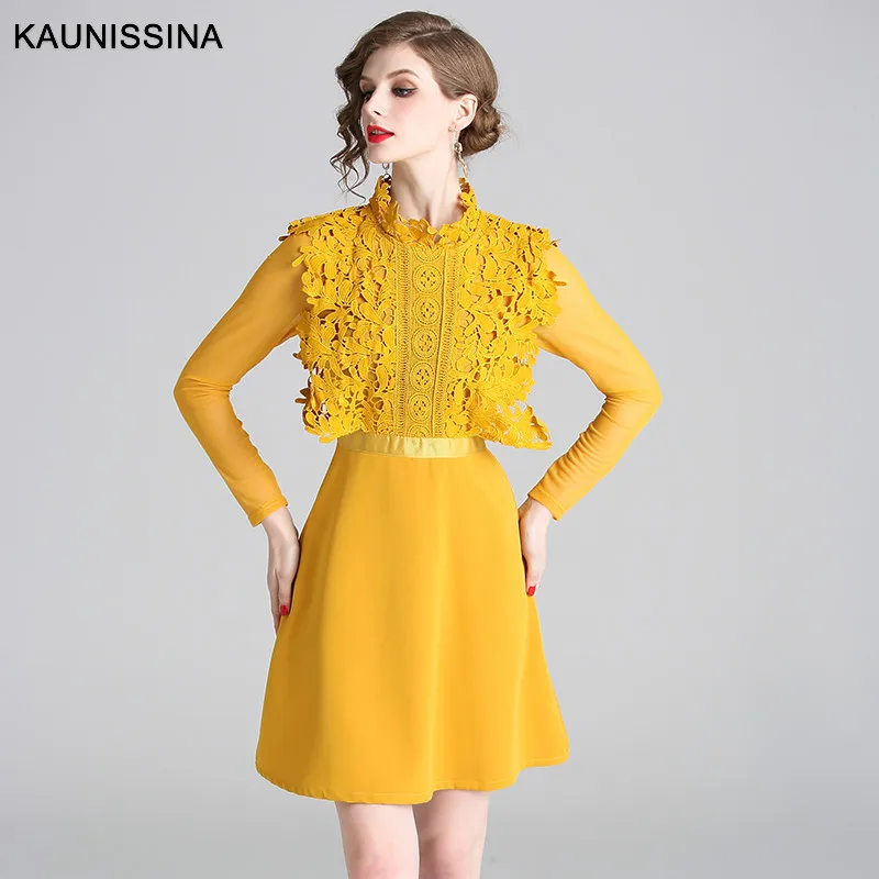 yellow lace cocktail dress