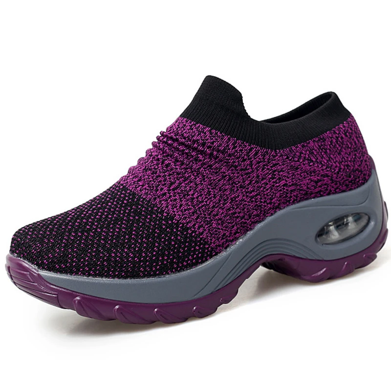 purple woman shoes Модные женские теннисные туфли из дышащего сетчатого материала; женские носки без застежки, увеличивающие рост; кроссовки на толстой платформе - Цвет: purple woman shoes