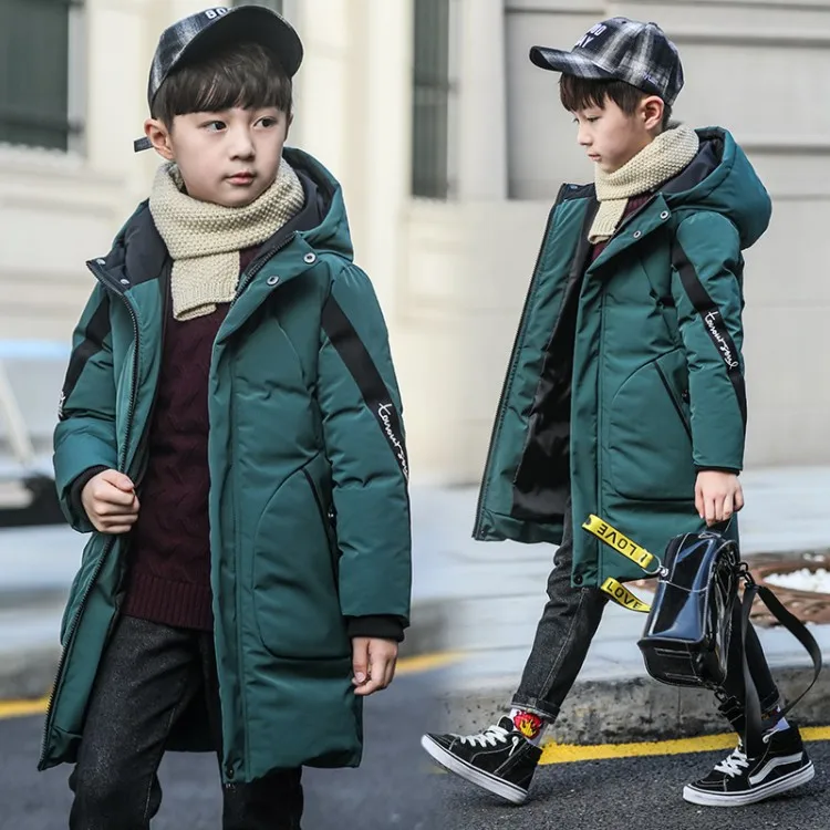 Зимняя куртка для мальчиков коллекция года, зимняя парка для мальчиков хлопковое Пальто Длинные теплые детские куртки с капюшоном одежда для детей возрастом от 4 до 14 лет