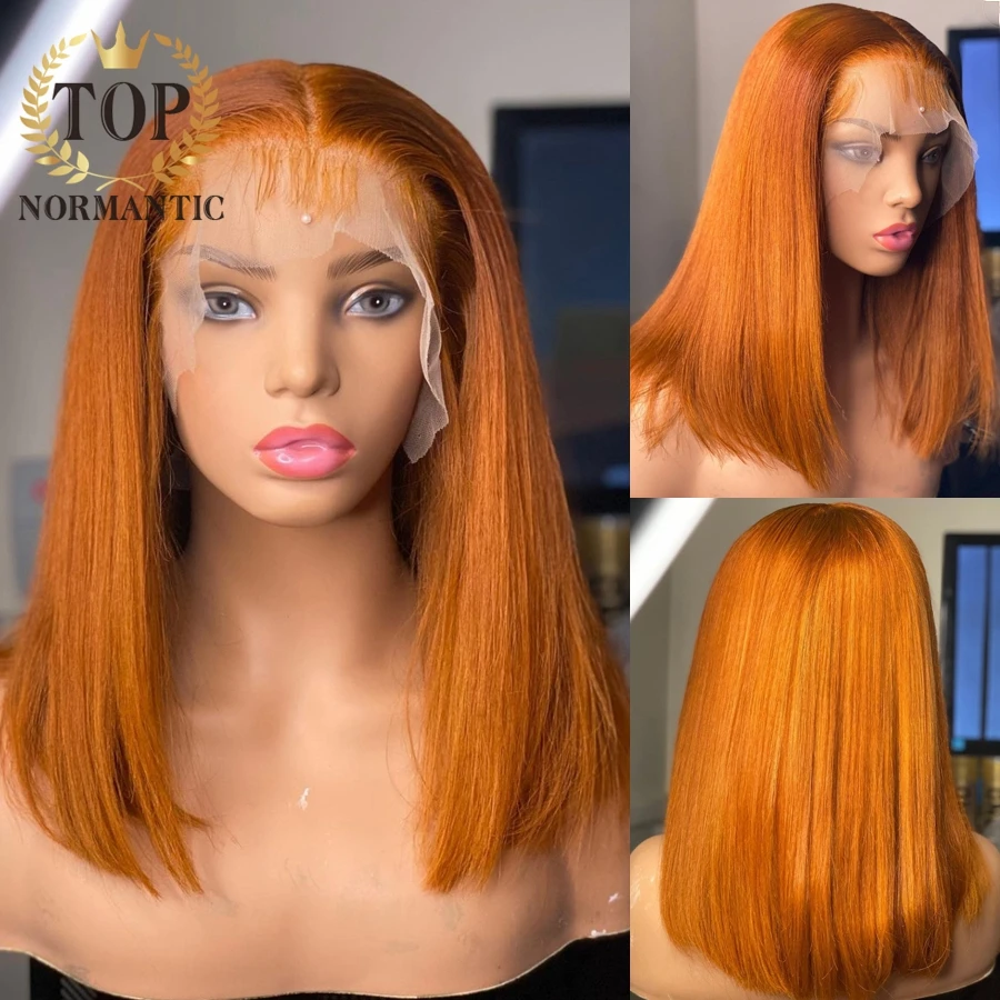 Topnormantic Ginger Color Straight Bob Wig Preplucked Hairline 4x4