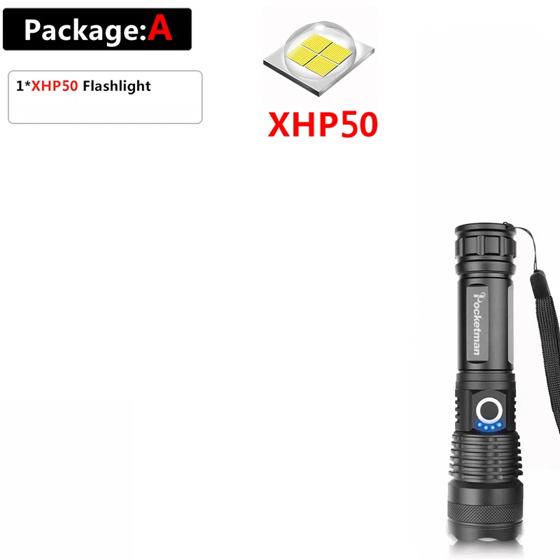 Package A Самый мощный светодиодный светильник-вспышка, перезаряжаемый через USB фонарь XHP50 XHP70, ручная Лампа 18650, 26650 аккумулятор, светильник-вспышка - Испускаемый цвет: Package A