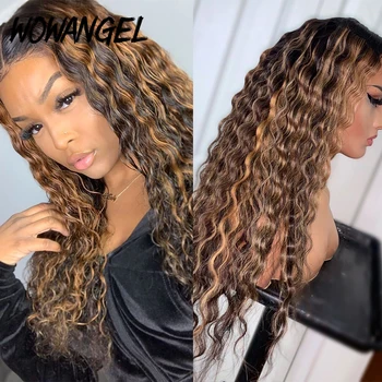 

WOWANGEL Pre Plucked Brazilian Remy 13*6 Lace Front Human Hair Wigs Curly Ombre Highlight Blonde Bleached Knots 150% Deep Part
