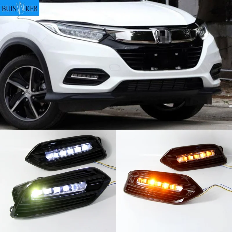 

2 шт. светодиодные дневные ходовые огни светильник для Honda вариабельности сердечного ритма HR-V Vezel 2019 2020 желтый указатель поворота Функция 12V автомобильные DRL Противотуманные фары украшения