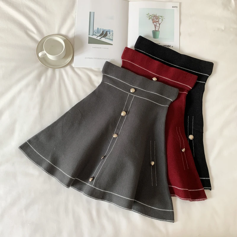 Осенне-зимняя новая стильная Корейская юбка Милая трикотажная юбка с высокой талией для девочек модные вечерние мини-юбки