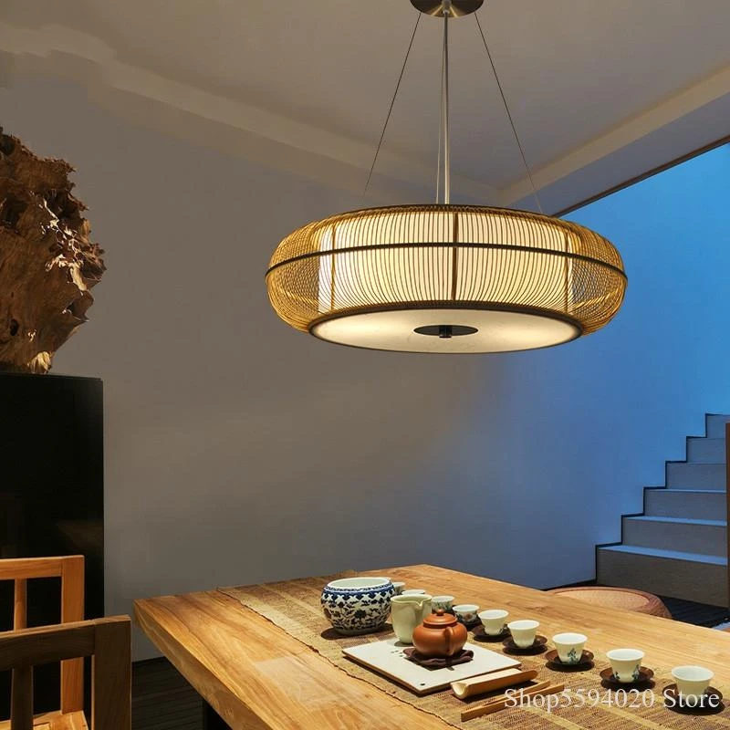 Luces araña Zen chinas, colgante de bambú japonés para sala té, restaurante, dormitorio, sala de estar, iluminación Led|Luces colgantes| -