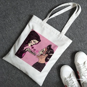 

Women Shoulder Bag Canvas Bag Cute Cartoon Art Uzzang Demon Terror Shoulder Bag, Large Capacity, Informal, Wentag Fashion