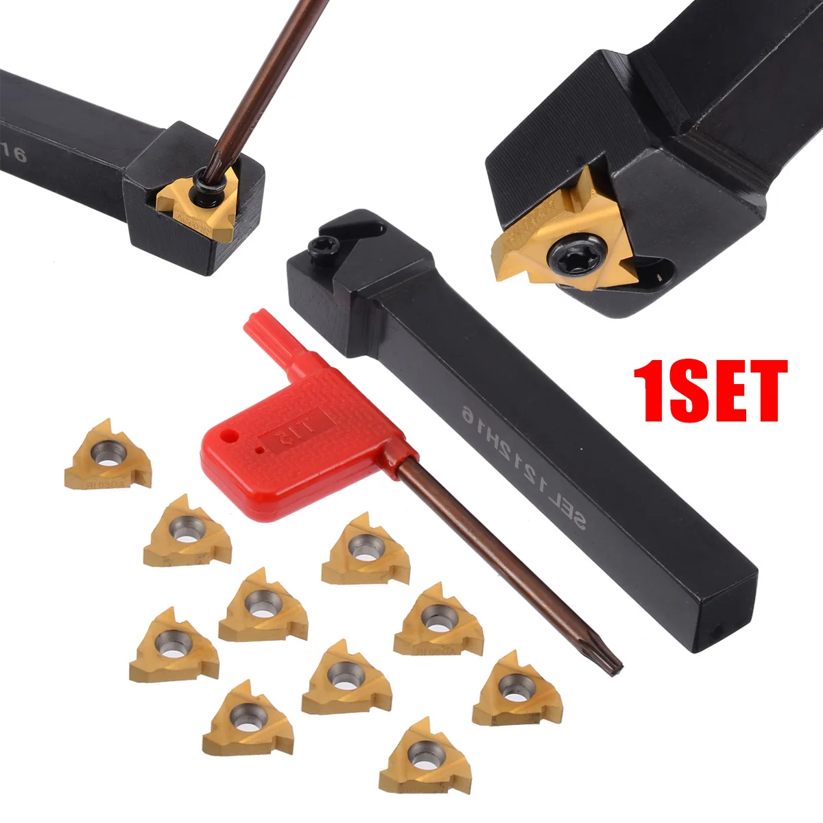 

1Pcs SEL1212H16 12mm Lathe Threading Turning Tool Boring Bar + 10Pcs 16IR Inserts with Wrench For Lathe Turning Tool