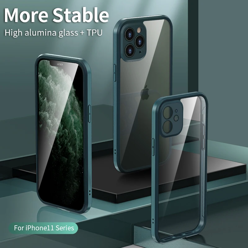 

Buckle Design Bumper For iphone 11 Pro Max Case 360 Full Protection Double Side High Alumina Glass Case for iphone 11 Pro Case
