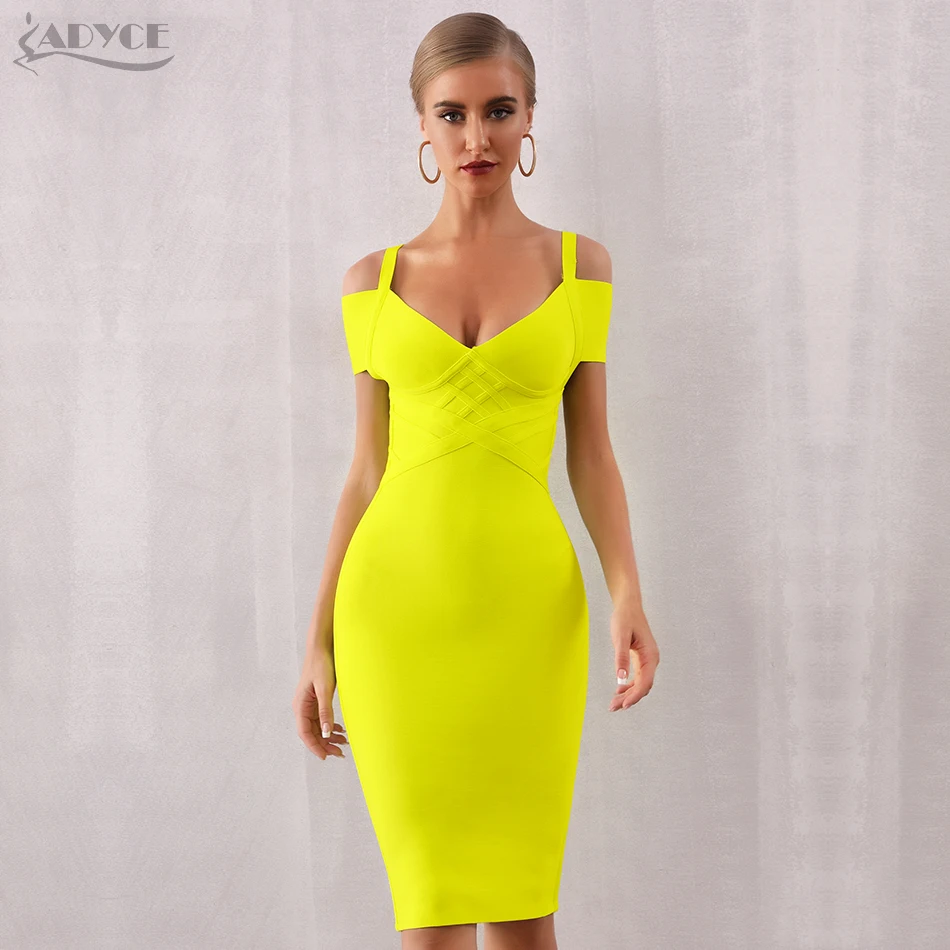 

ADYCE 2019 New Women Spaghetti Strap Bandage Dress Vestido Sexy V Neck Bodycon Club Dress Off Shoulder Celebrity Party Dresses